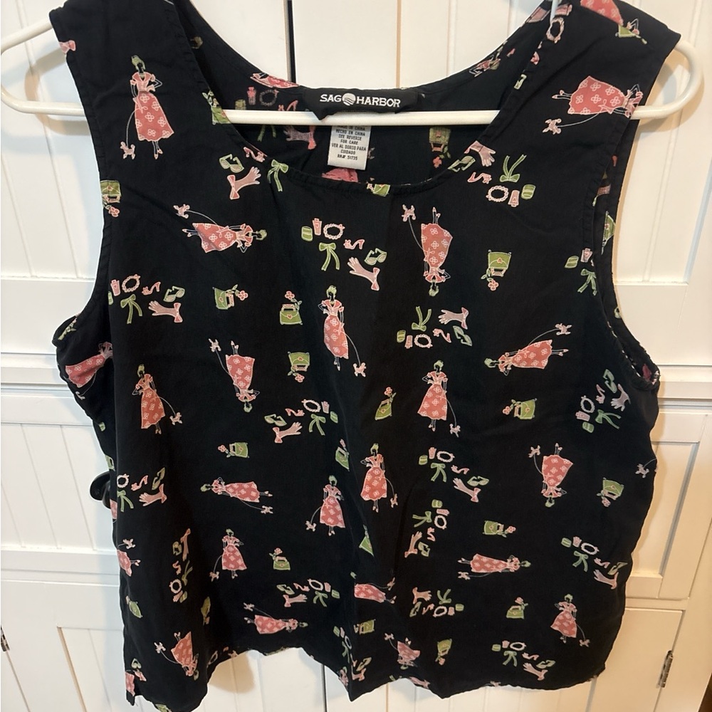 Sage Harbor Black Whimsical Novelty Print Tank Top Size 14 Festival